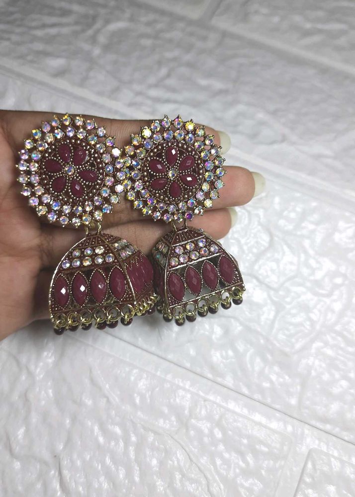 Maroon Jhumka Earrings