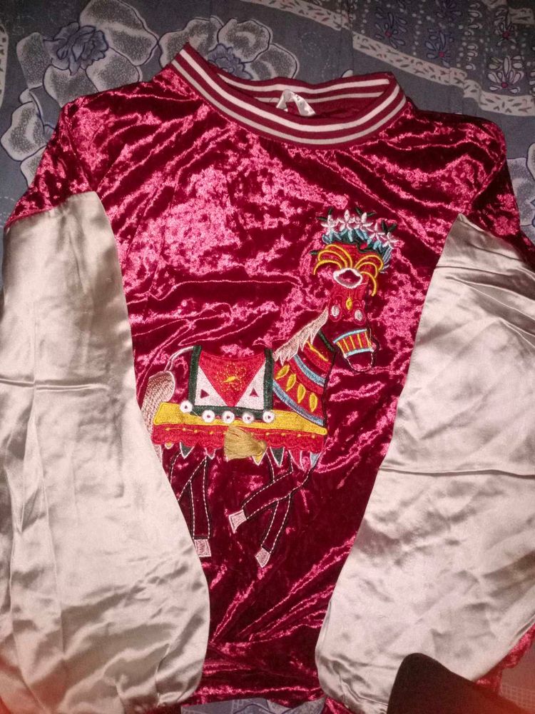 Vintage Velvet Horse Embroidered Top