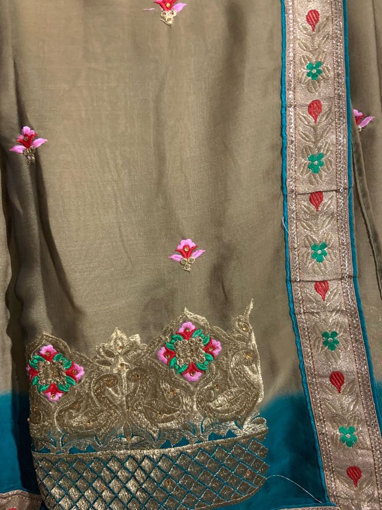 Golden Flower Work Saree