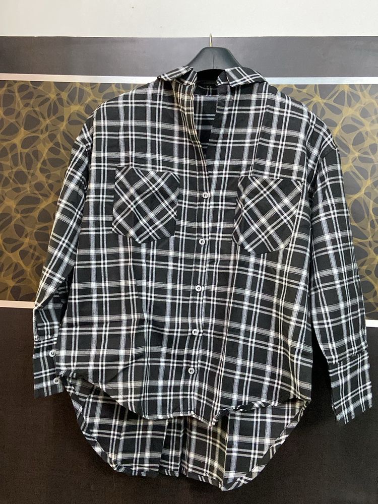 Oversized Black Check Shirt For Women