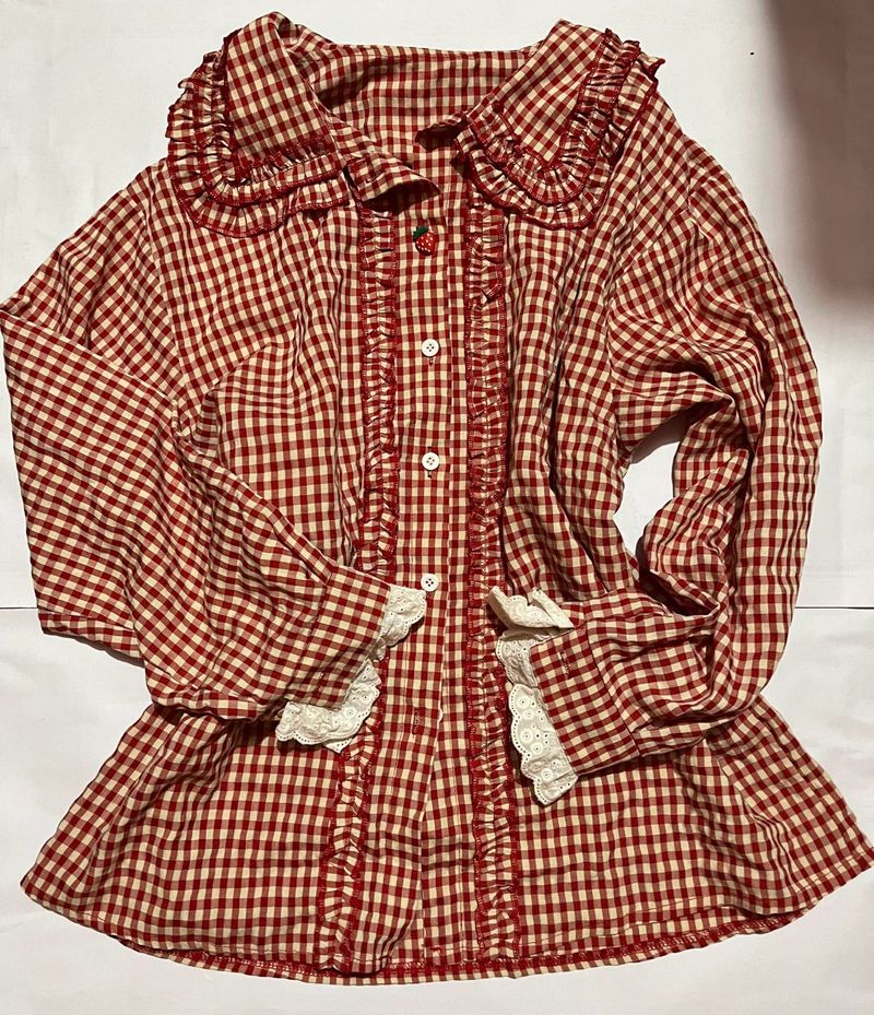 Red ghingam Ruffle Blouse