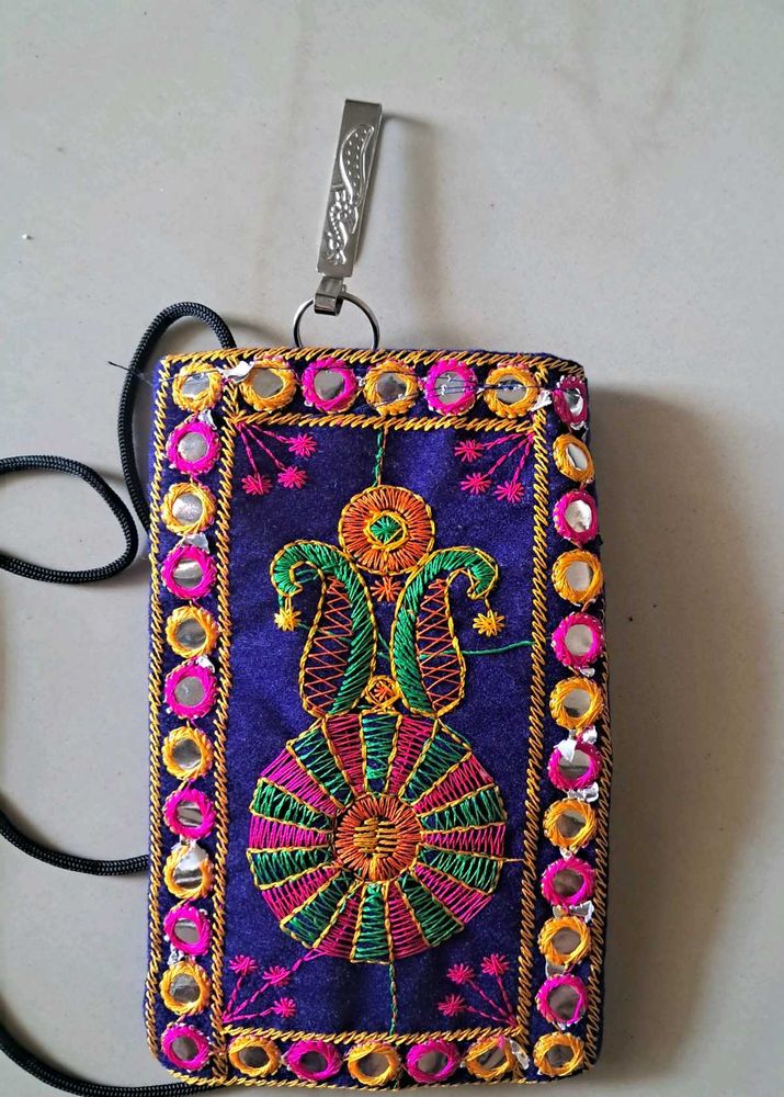 Handcrafted Ethnic Embroidered Mobile Pouch with M