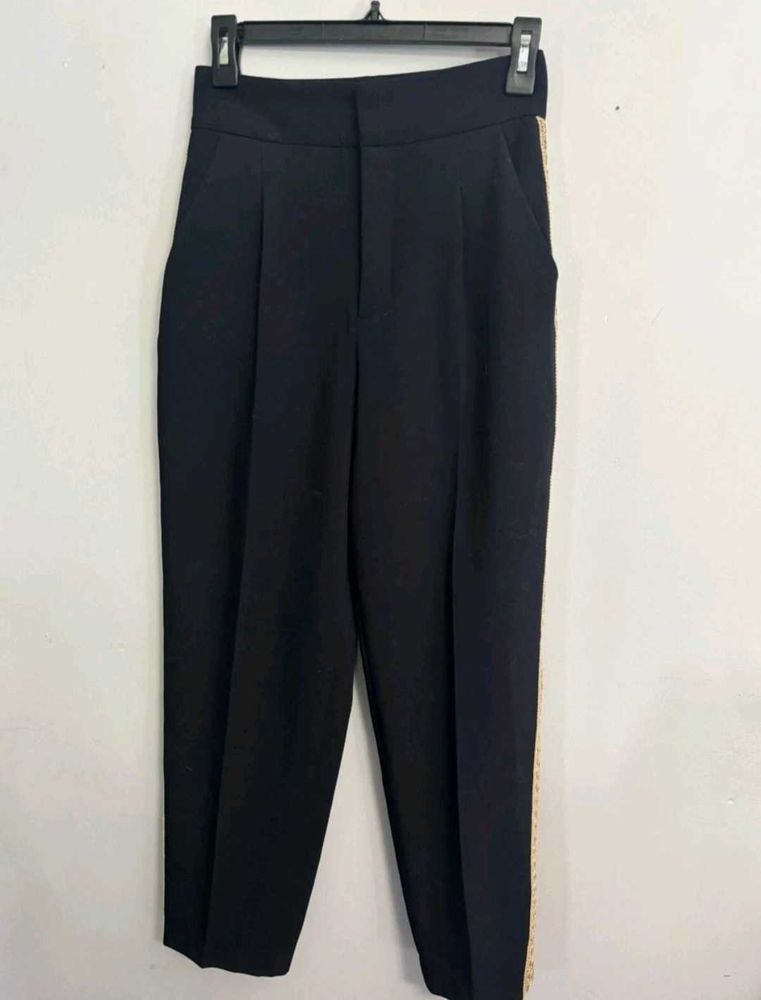 zara blue black Trousers