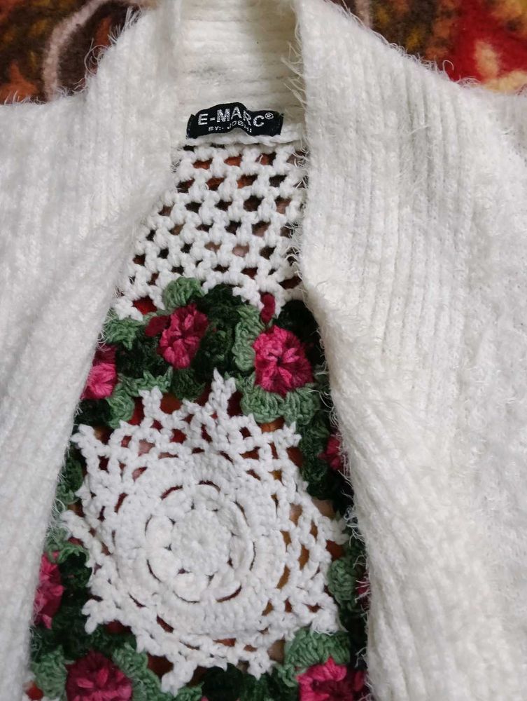 Crochet Cardigan with Floral Detail