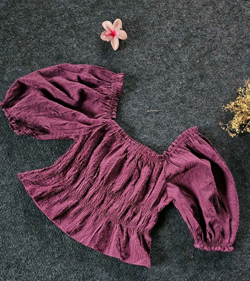 Purple Off-Shoulder Puff Sleeve Top