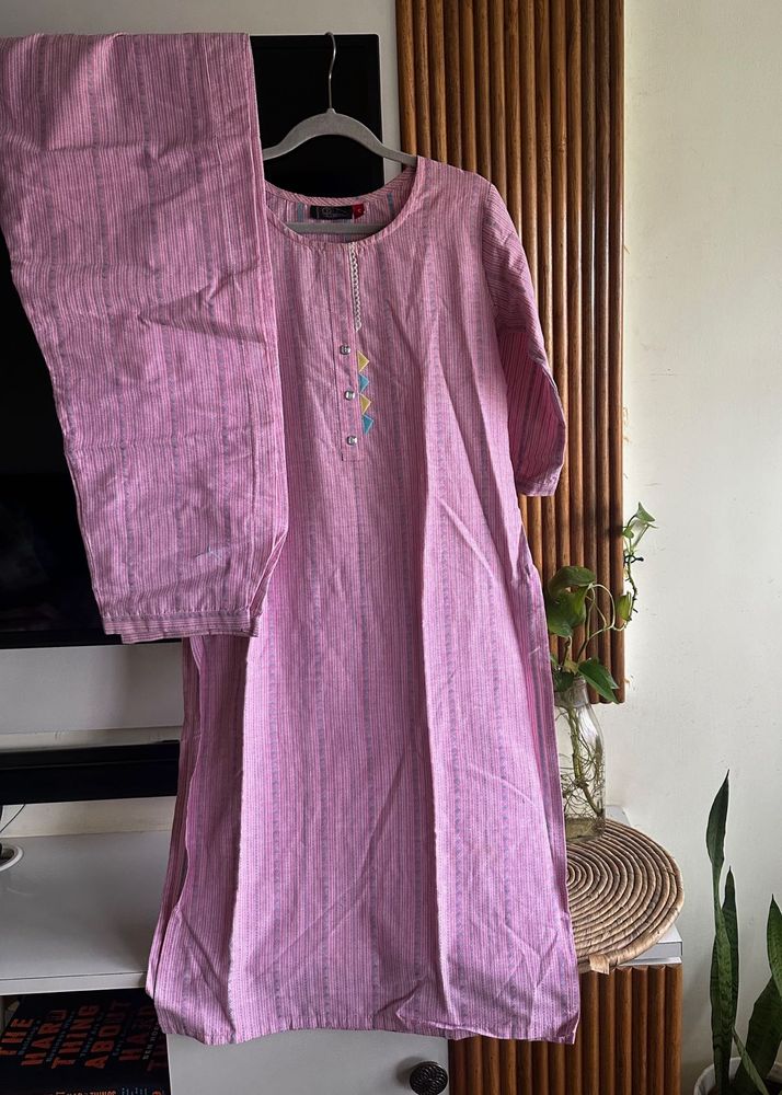 Pastel Pink Striped Kurti Set