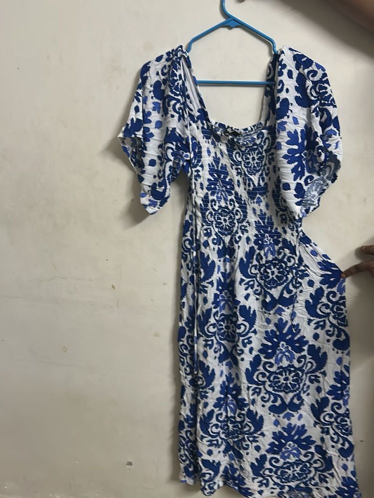 Blue &amp; White Patterned Dress