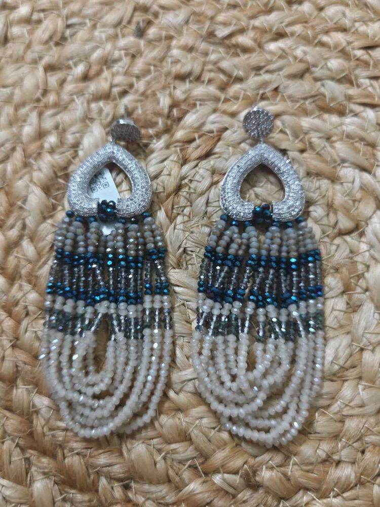 Long Beaded Dangle Earrings with Crystals