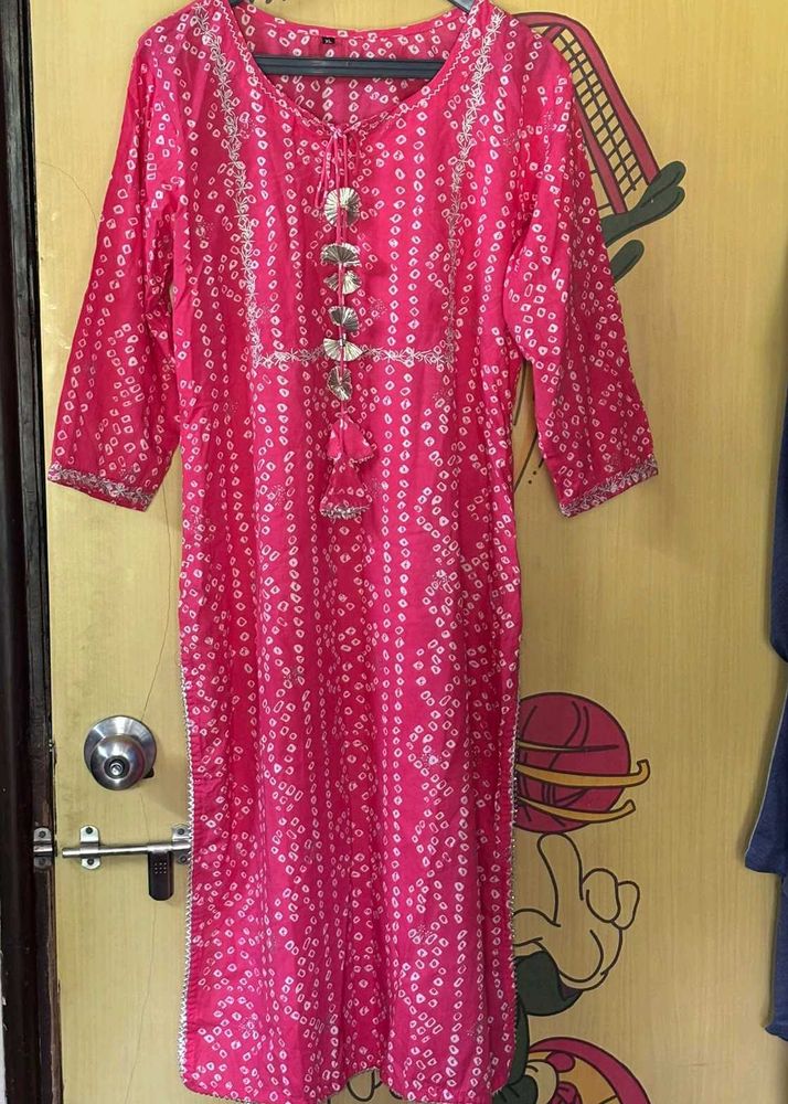 Pink Bandhani Print Kurti With Sharara