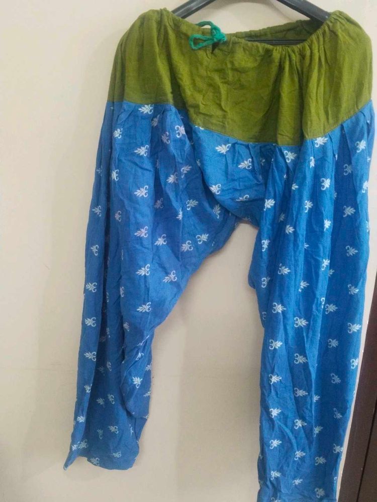 Blue Patterned Casual Pants
