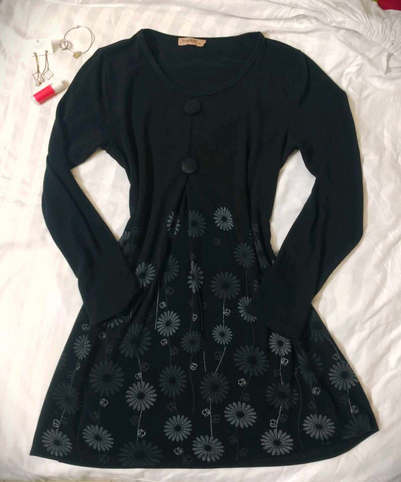 Floral Print Black Dress