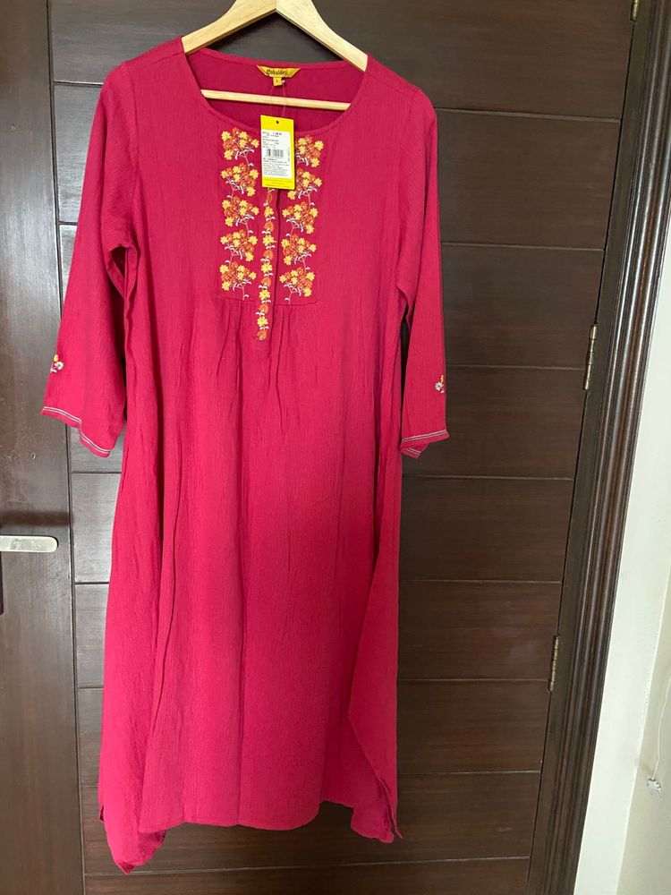 Global Desi Rose Pink Emb.kurta (L)
