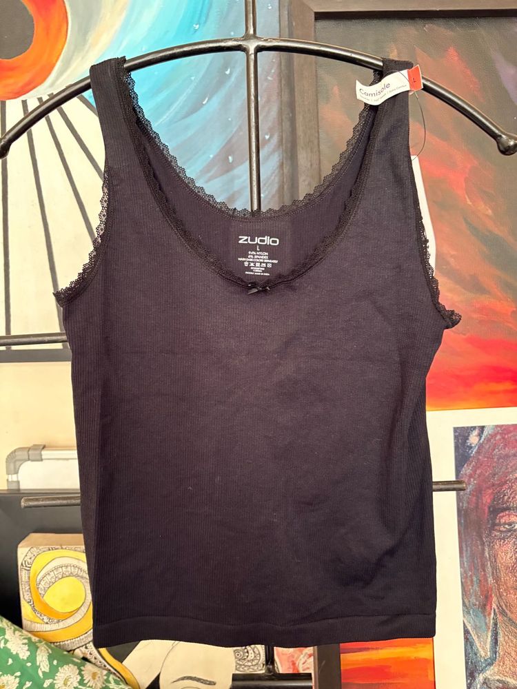 Zudio Black Tank Top with Lace