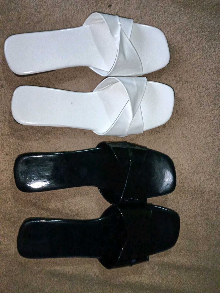 Black &amp; White Slip-On Sandals