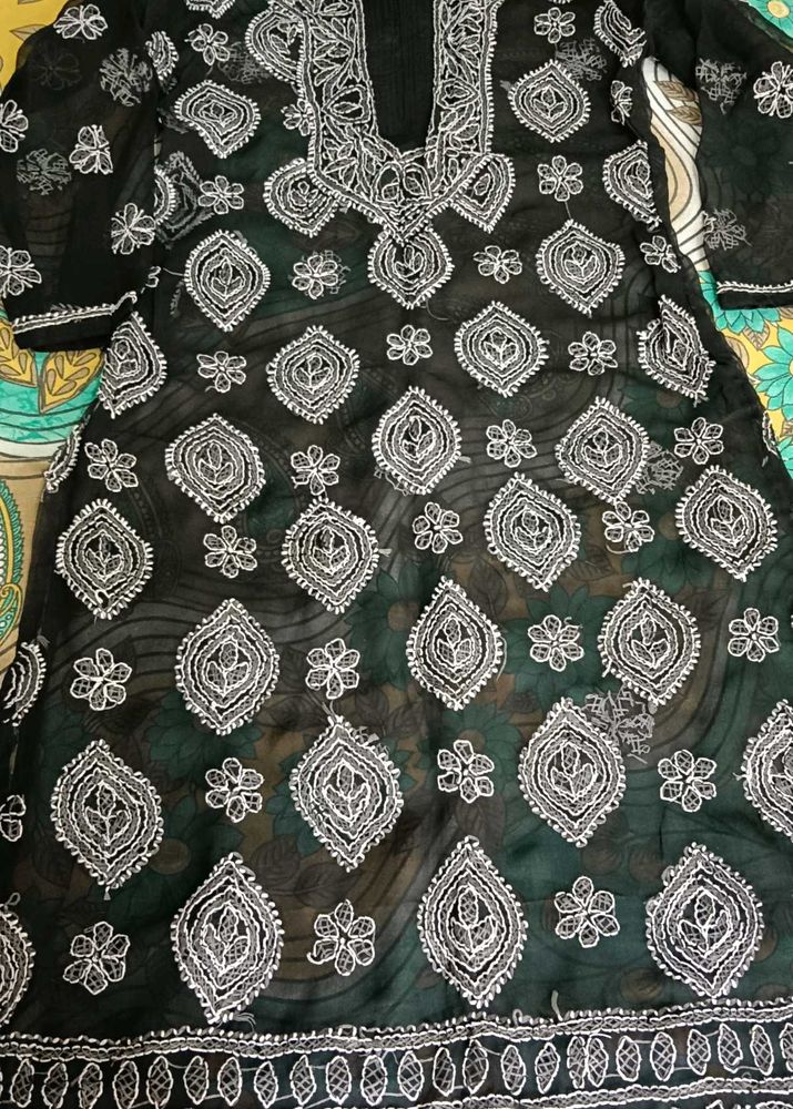 Black &amp; White Embroidered Kurti