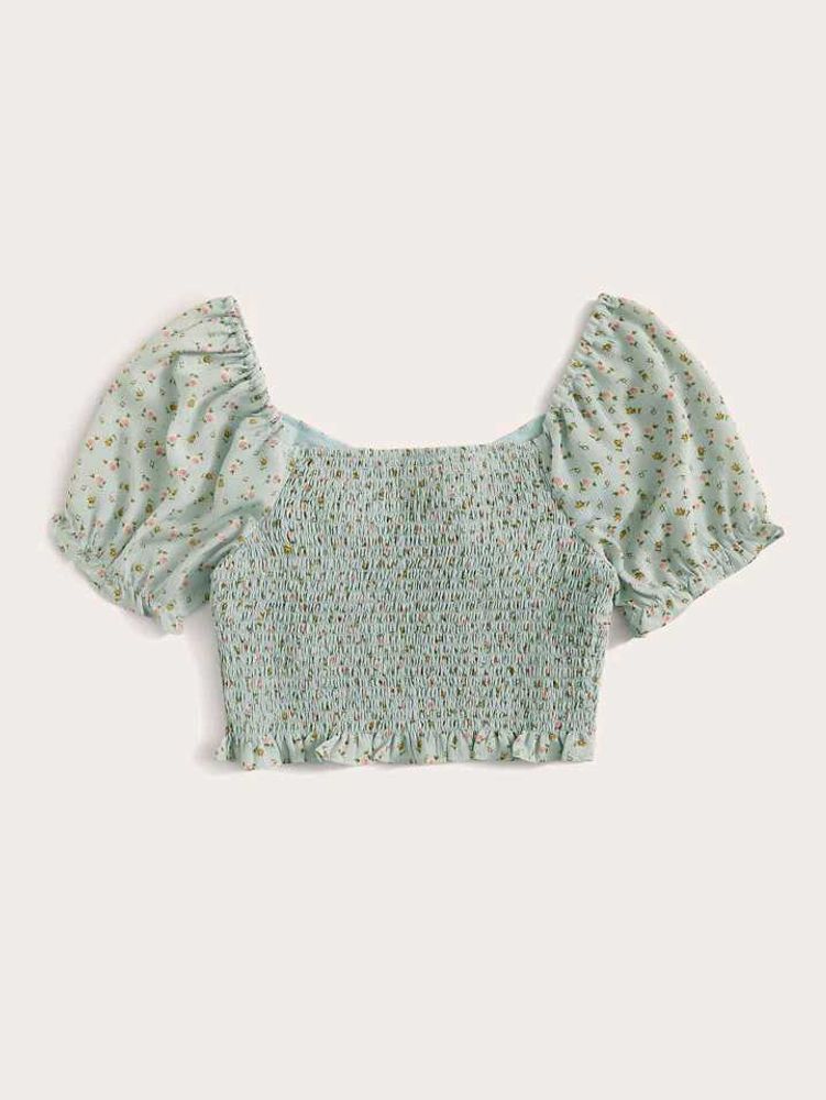 Floral Smocked Crop Top