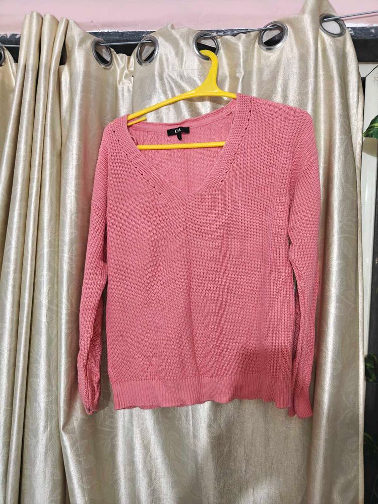 Cute Pink V-Neck Knit Sweater