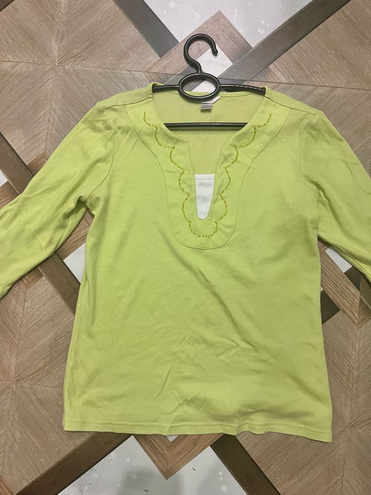 Lime Green Embellished Neck Top