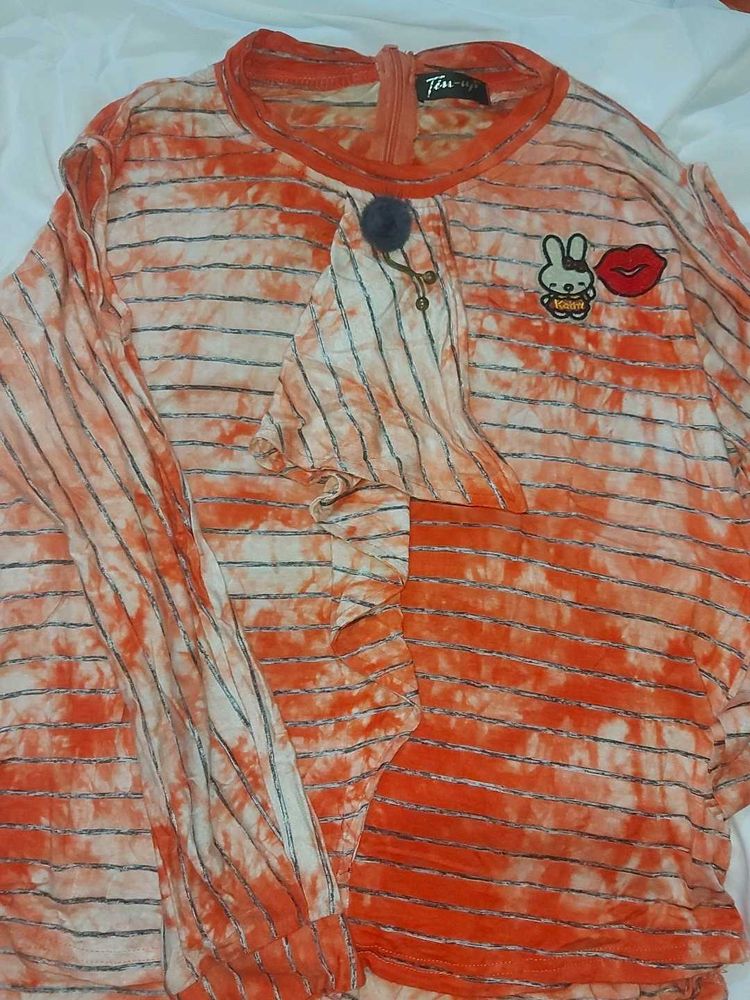 Funky Tie-Dye Long Sleeve Top with Cold Shoulder