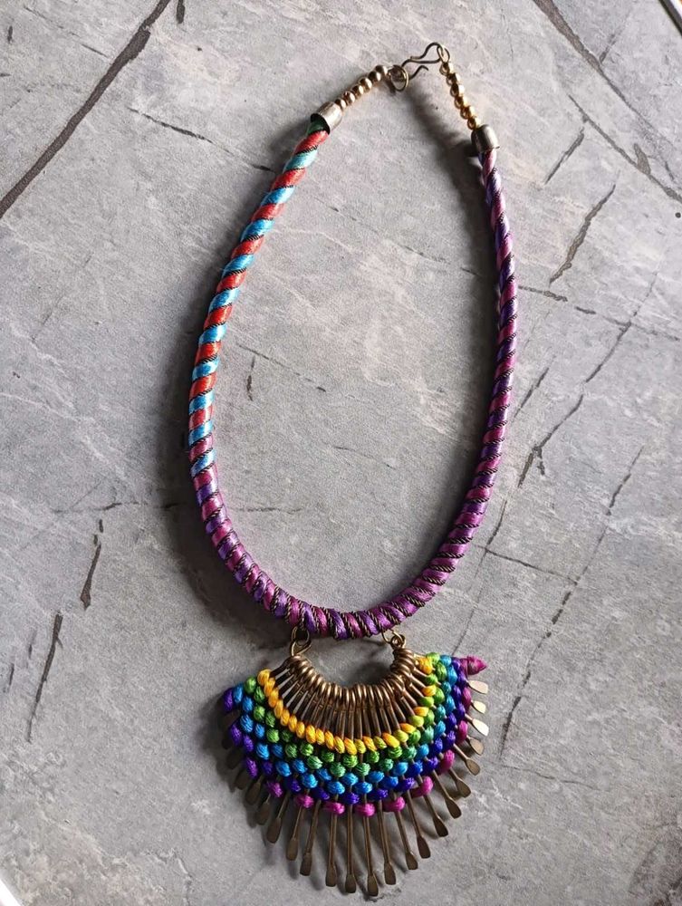 Rainbow Fringe Statement Necklace