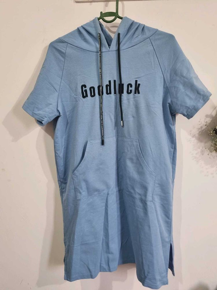 Blue Hoodie Style Dress