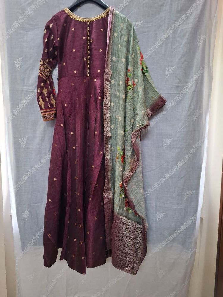 Elegant Maroon Anarkali Gown Set