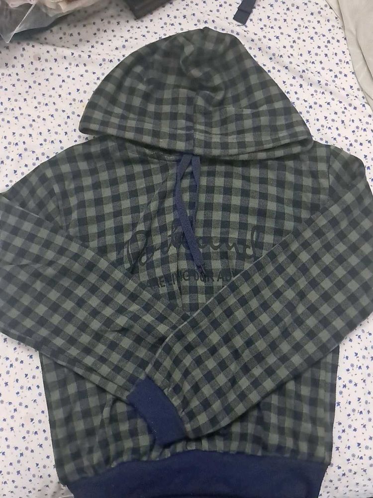 Checked Crop Hoodie