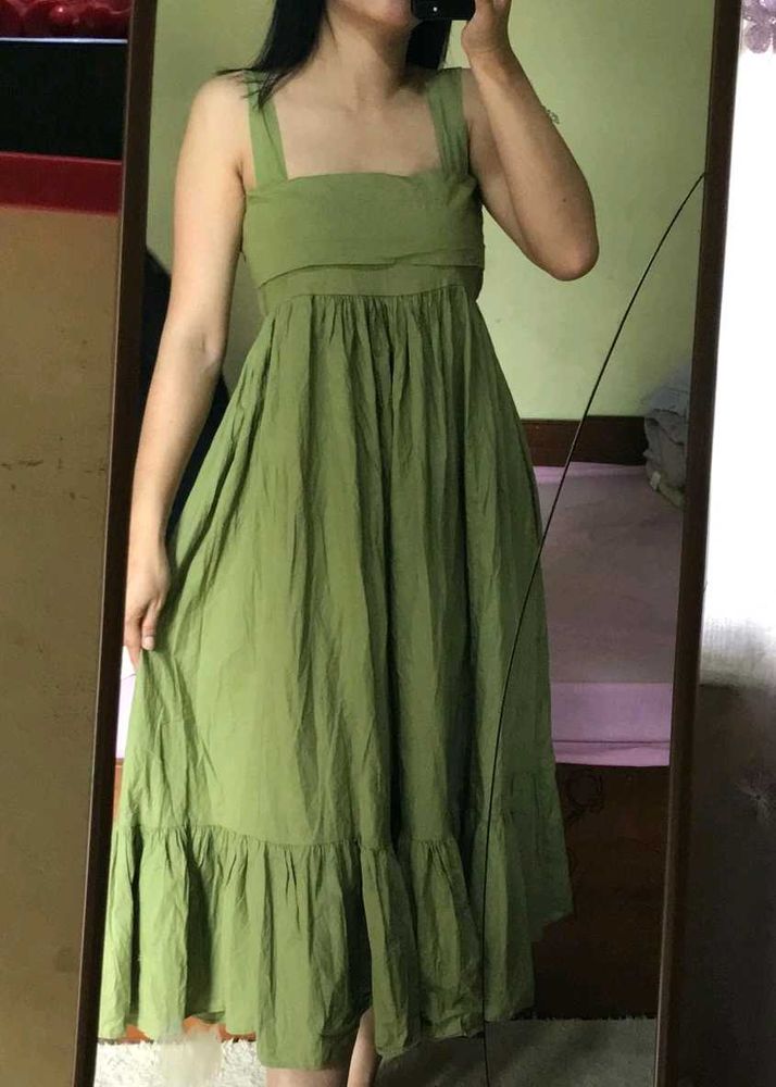 Olive Cotton Midi Dress