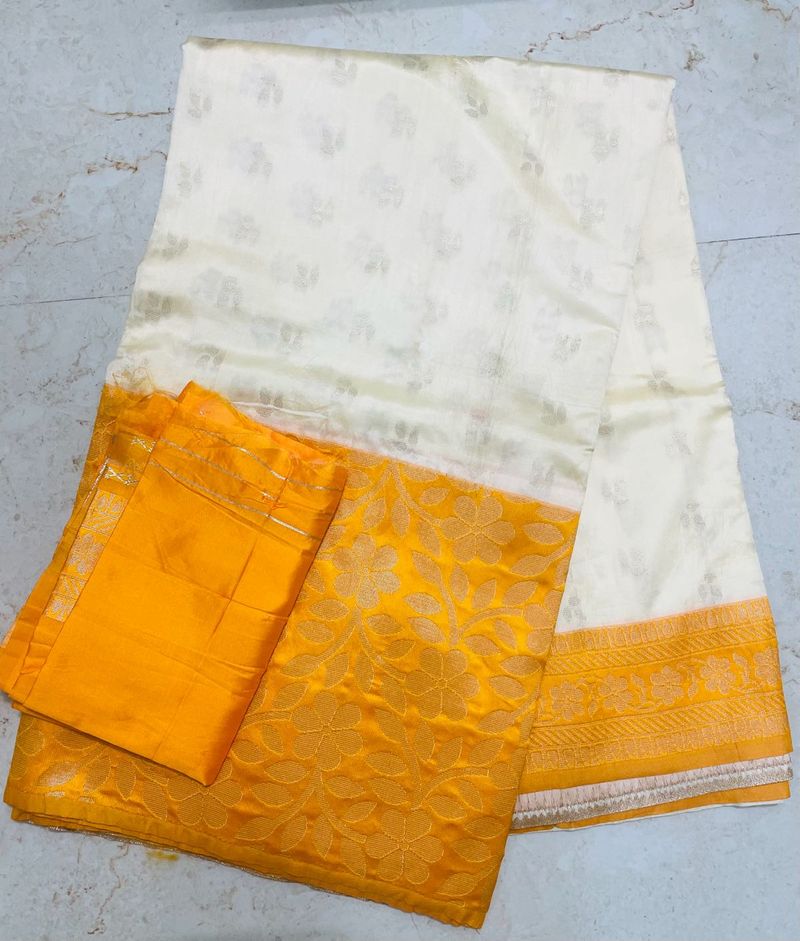 Unused Offwhite Art Silk Saree