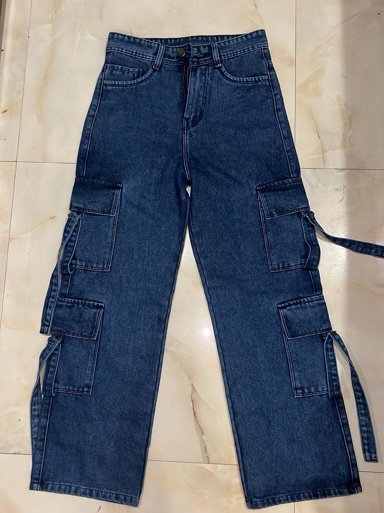 Blue Denim Cargo Jeans