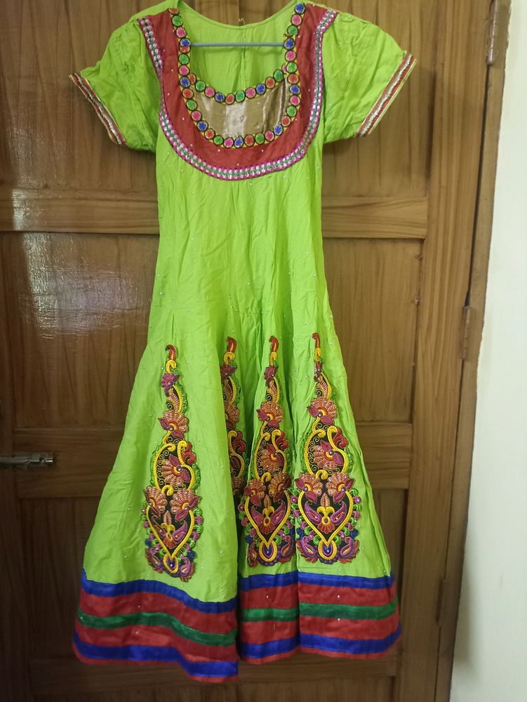 Green Colour Frock Suit Dress/Gown In Ethnic