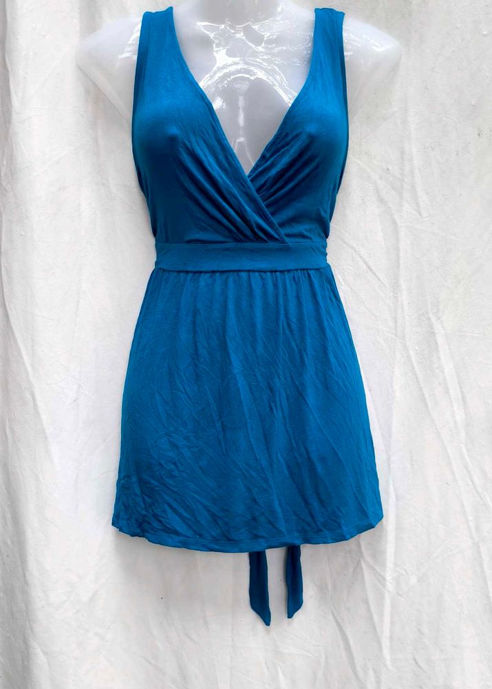 7210. Blue V-Neck Dress