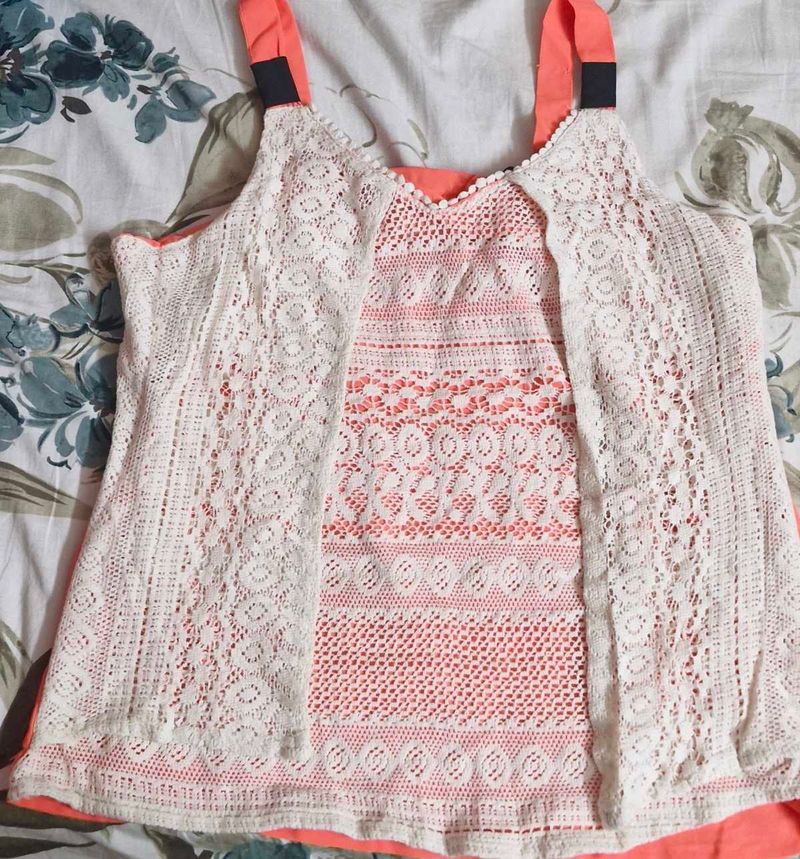 Tank Top With Crotcheted Work
