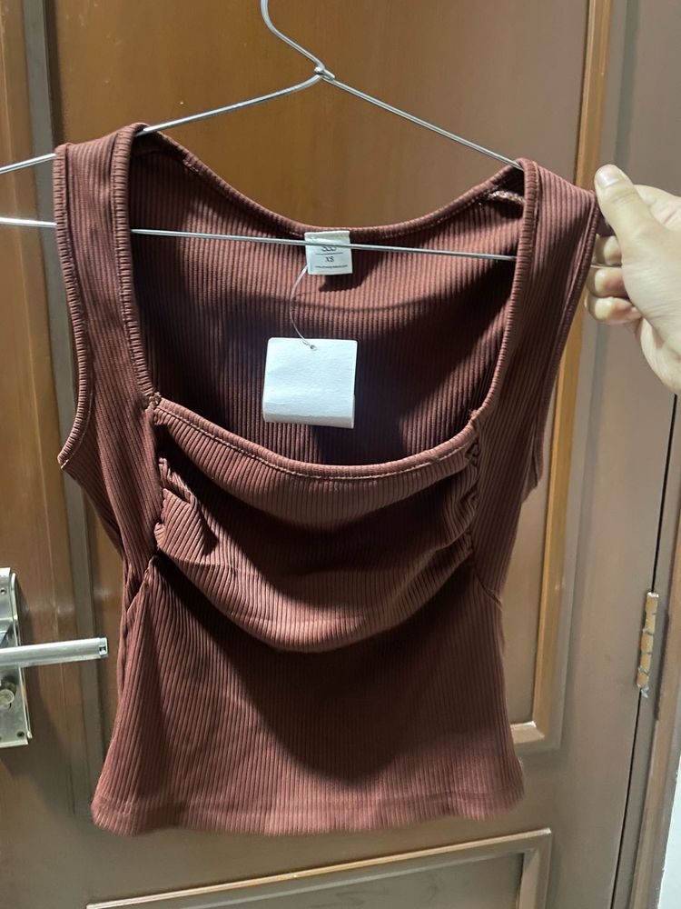 Brown Ribbed Tank Top