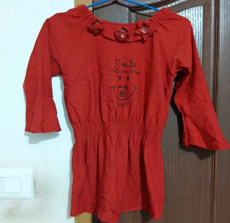 Red Ruffle Sleeve Top