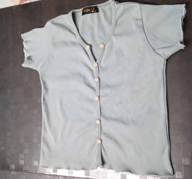 Button-Down Ribbed Top