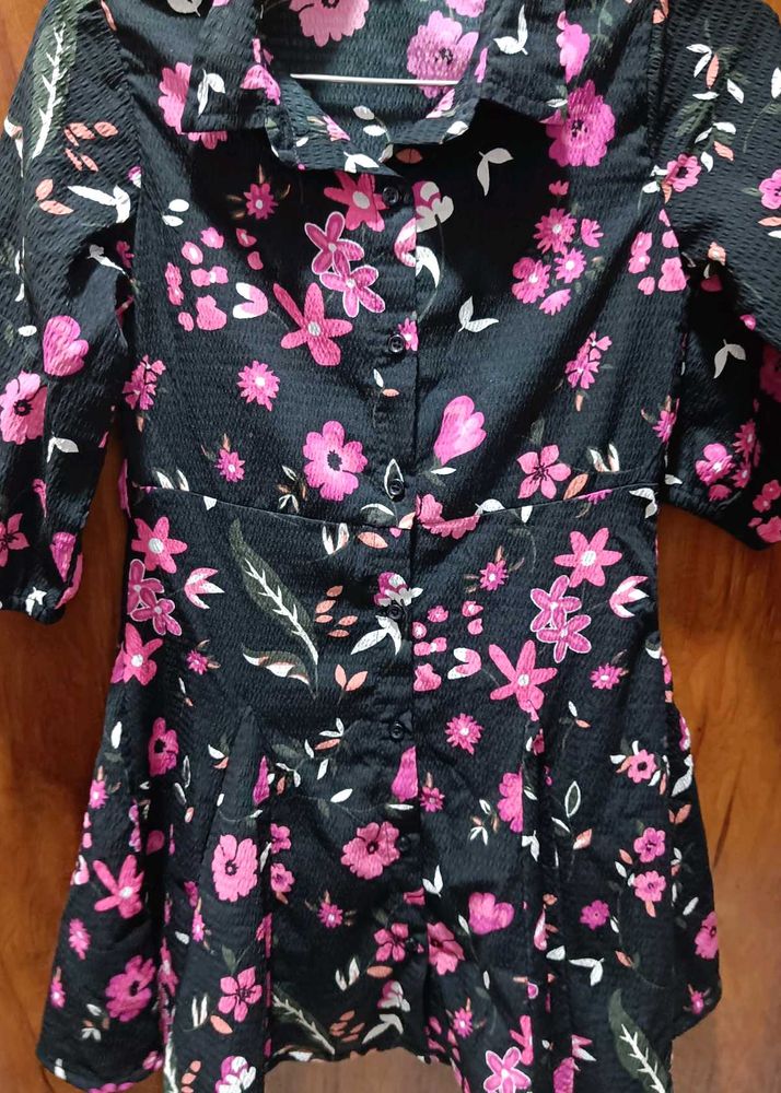 Floral Print Button Down Kids Dress