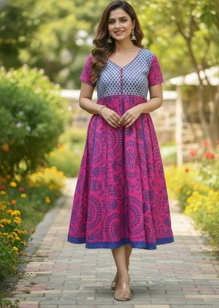 Elegant Pink &amp; Blue Anarkali Kurta