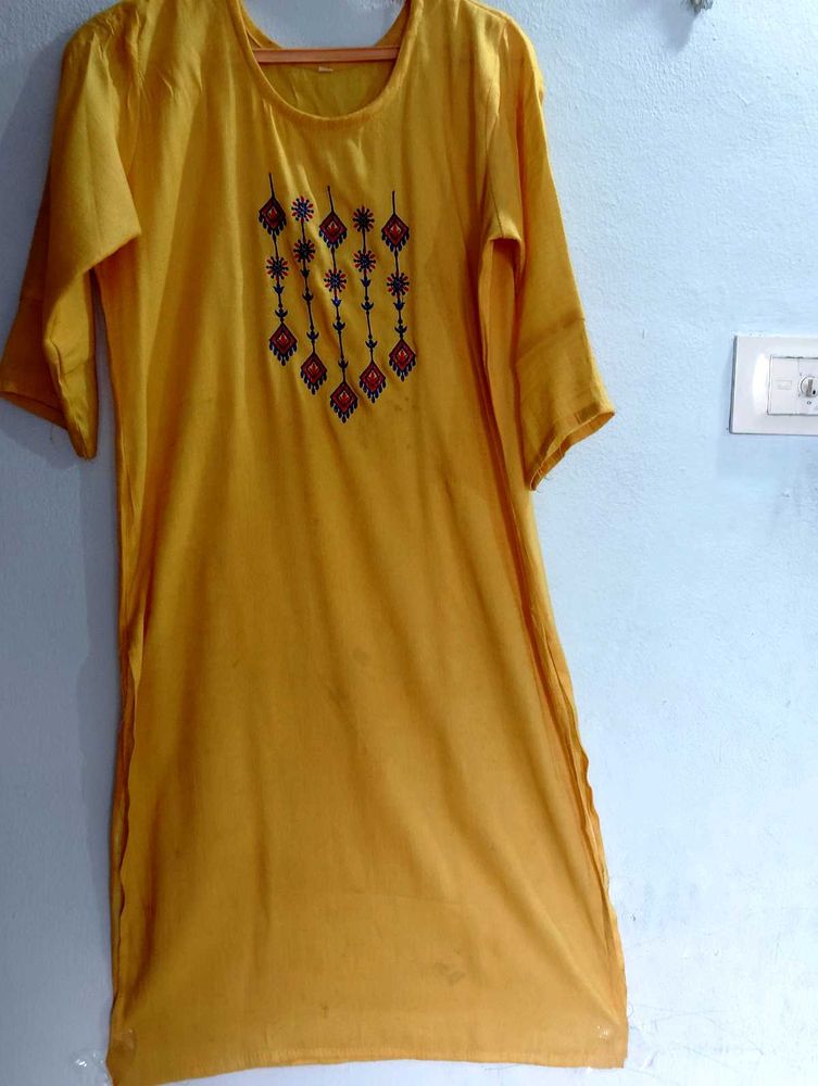 Yellow Embroidered Dress Set Duppta Jewelry Free
