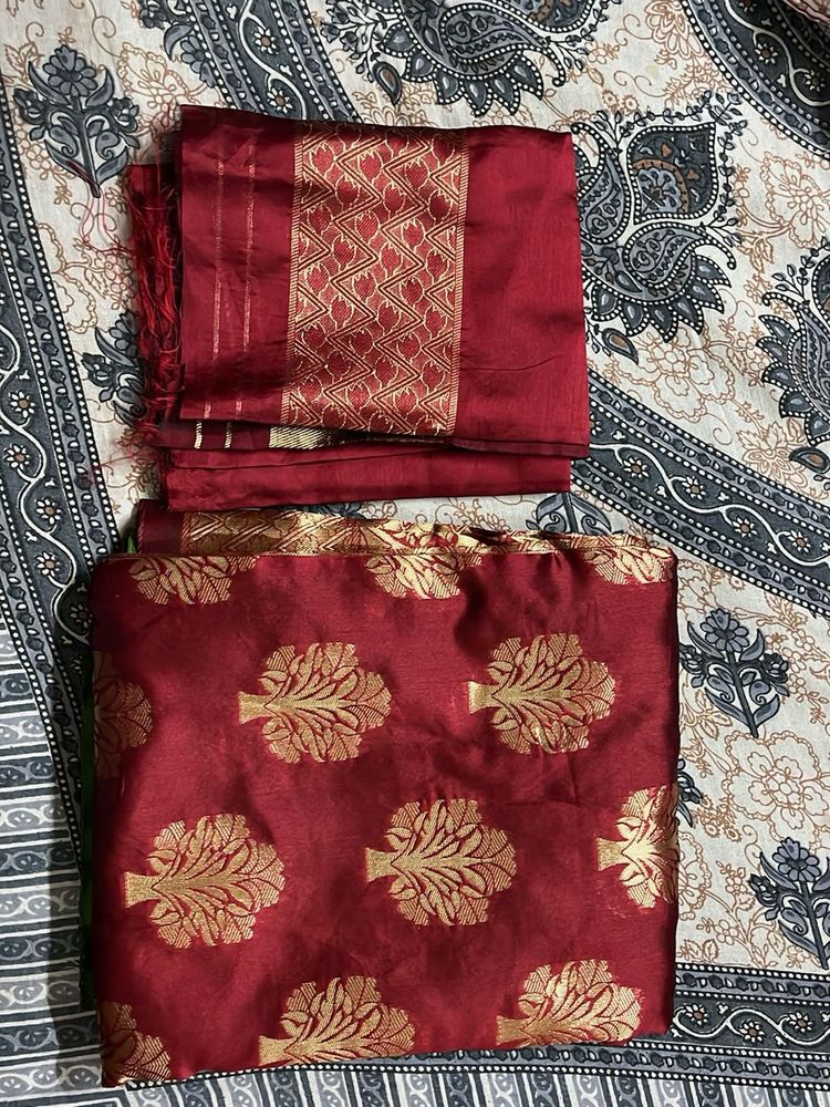 Maroon &amp; Gold Sari Blouse Piece