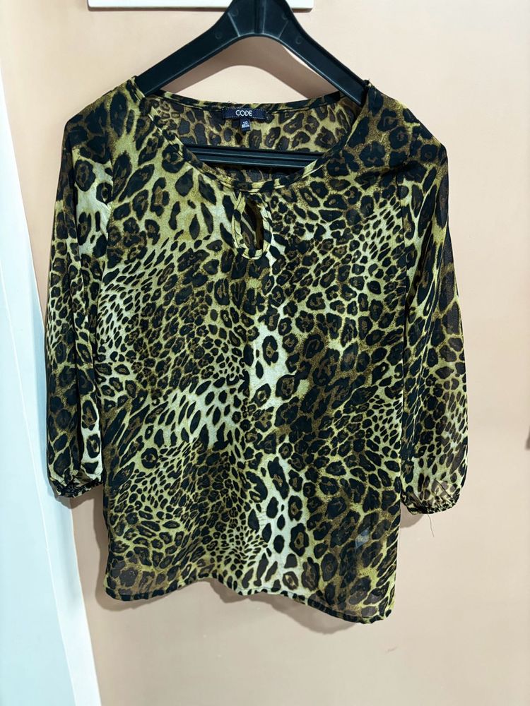 Animal Print Sheer Top