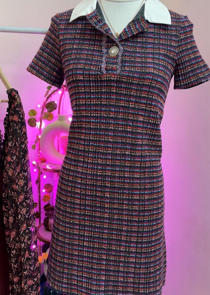 Tweed Mini Dress with Collar