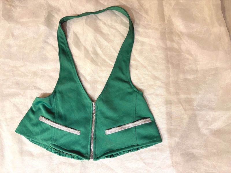 Beautiful Halter Green Zip-Up Top