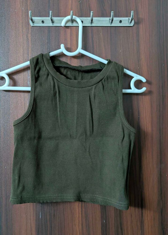 Olive Green Ribbed Crop Top