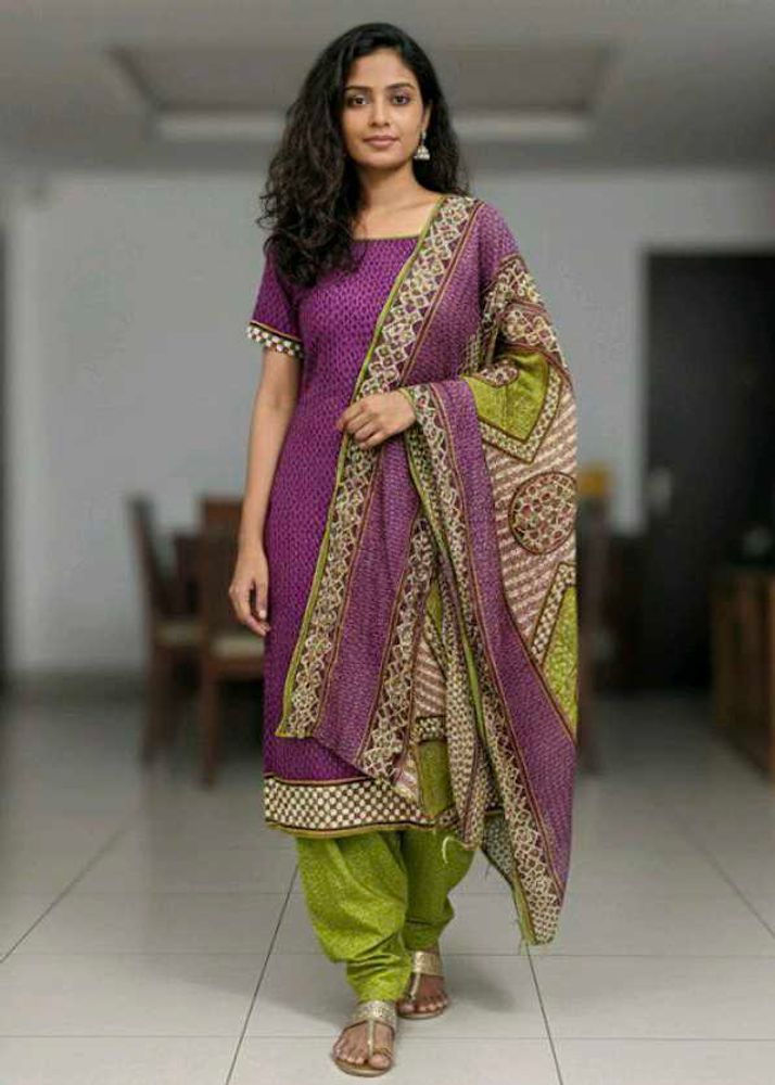 Purple Printed Kurta Set