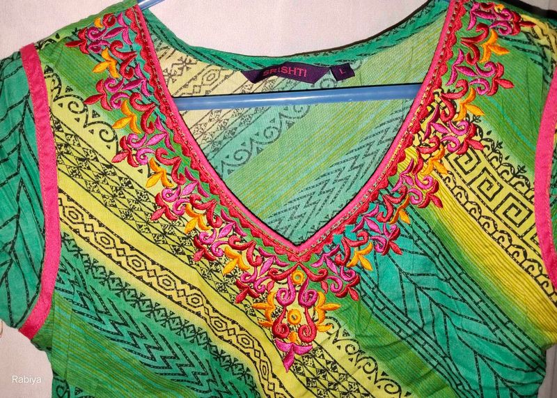 Green Cotton Embroidery Tunic