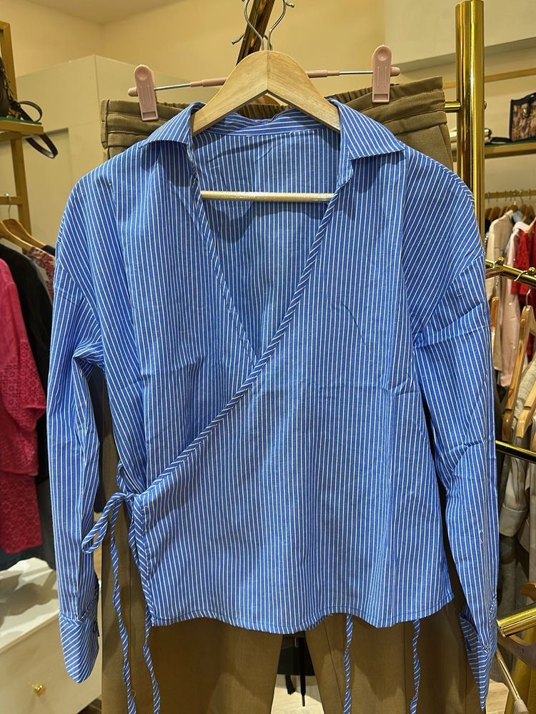 New Striped Wrap Top