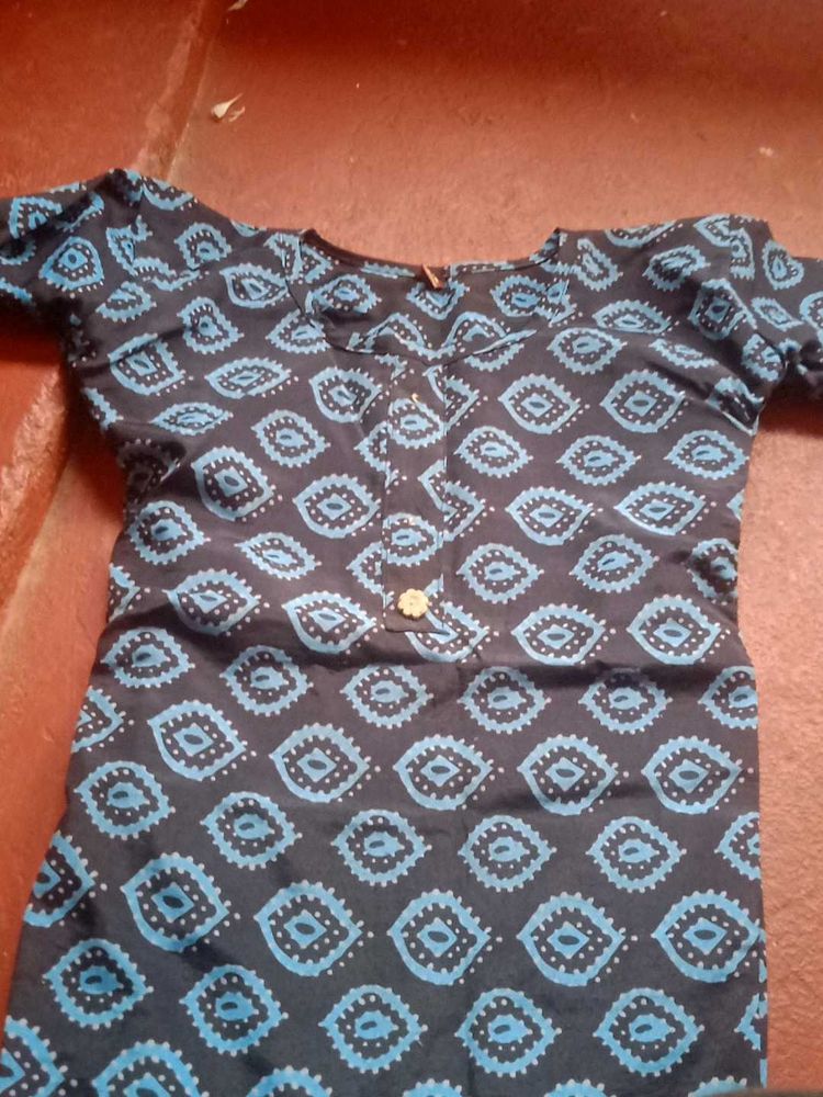 Printed Blue Cotton Kurta
