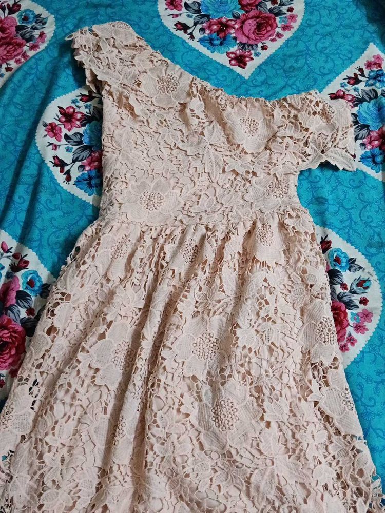 Cream Coloured Light Pink Lacy Dress
