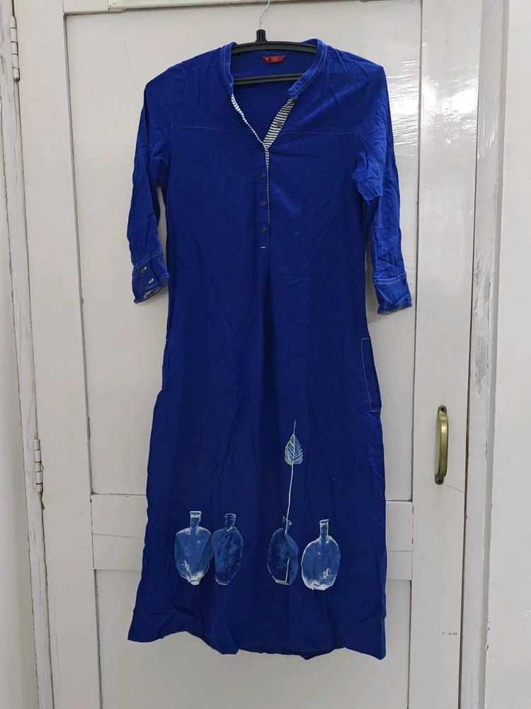 Blue Printed Kurta Dress